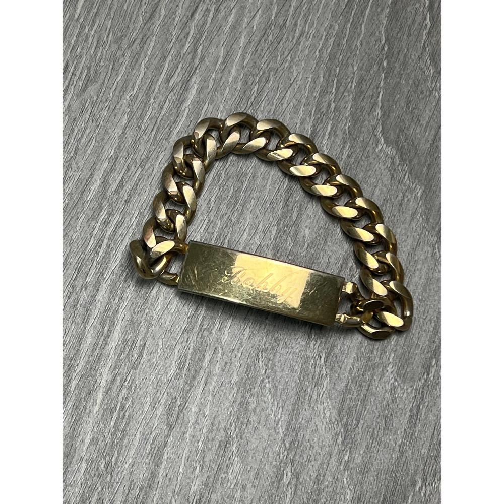 Speidel USA Vintage Gold Tone Curb Link ID Bracelet Engraved Bobby Mens Jewelry